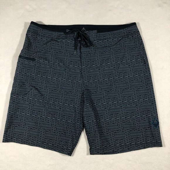 Prana Mens 38 UPF 50+ Swim Shorts Blue Graphic Print Outdoors Summer - Picture 1 of 8